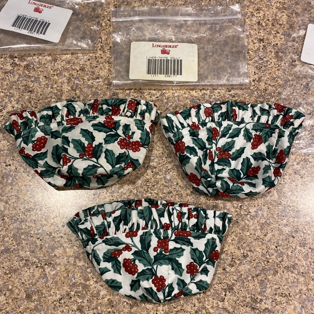 5 Longaberger Traditional Holly Fabric Basket Liners Possibly For Thyme, Bread - Picture 17 of 17